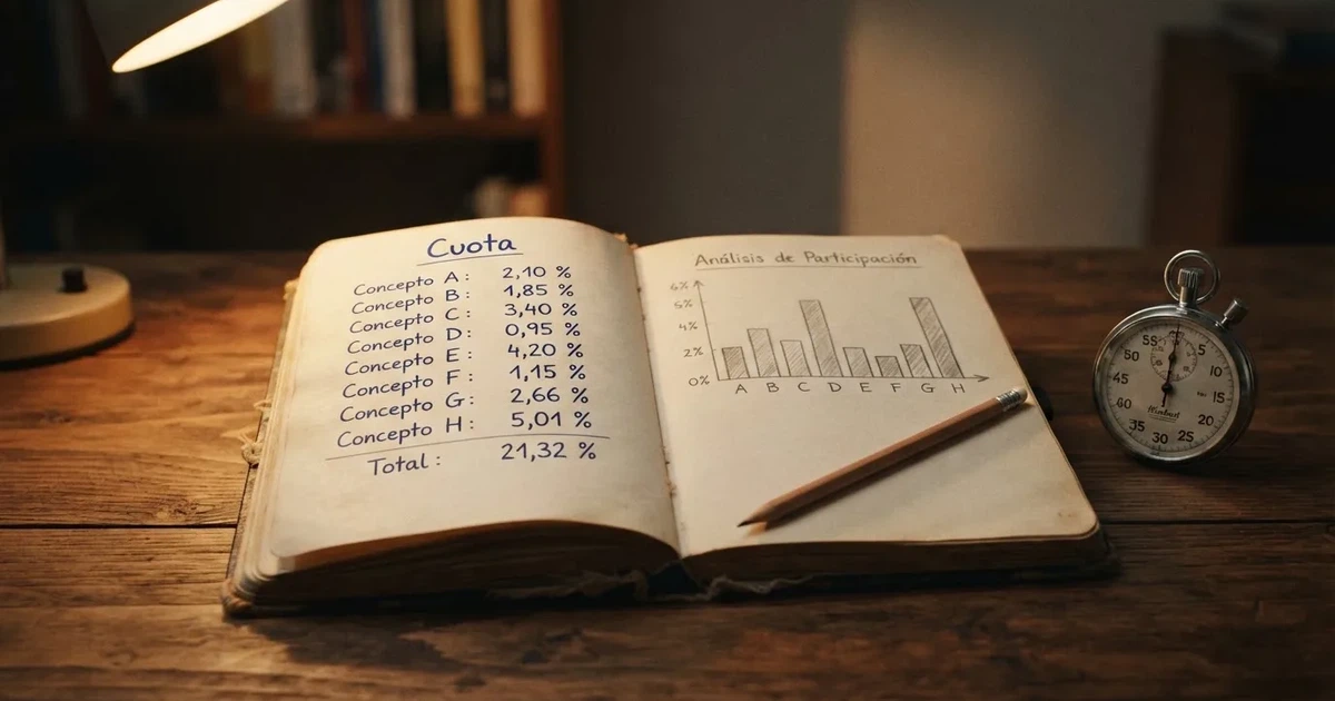 Un cuaderno abierto con un lápiz y un cronómetro sobre una mesa de madera